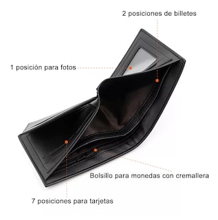 Foto 5 | Cartera De Gran Capacidad Pu Billeteras Negro para Hombre
