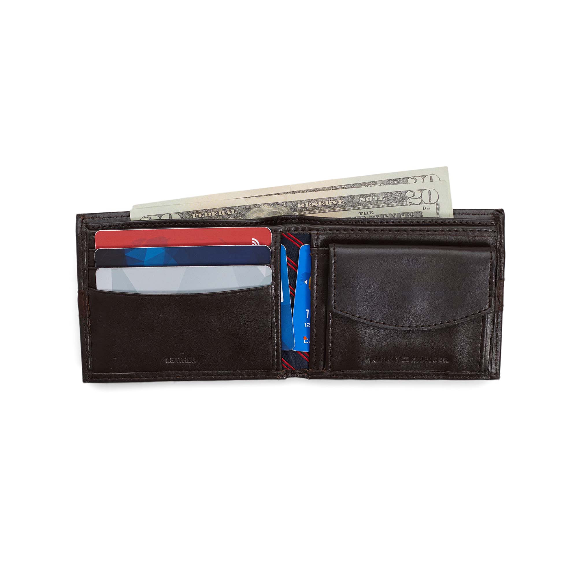 Foto 5 pulgar | Cartera Tommy Hilfiger de Piel Doble Pliegue Marrón - Venta Internacional