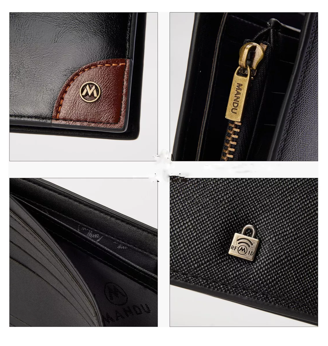 Foto 5 pulgar | Cartera Mandu Negra con Gran Capacidad y Protección Rfid para Hombre