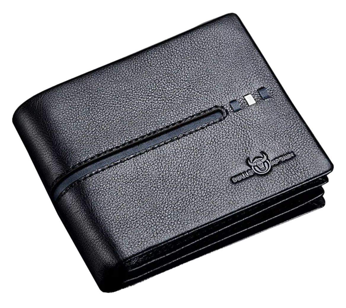 Cartera Plegable De Piel Genuina Gran Capacidad Para Hombre Negro