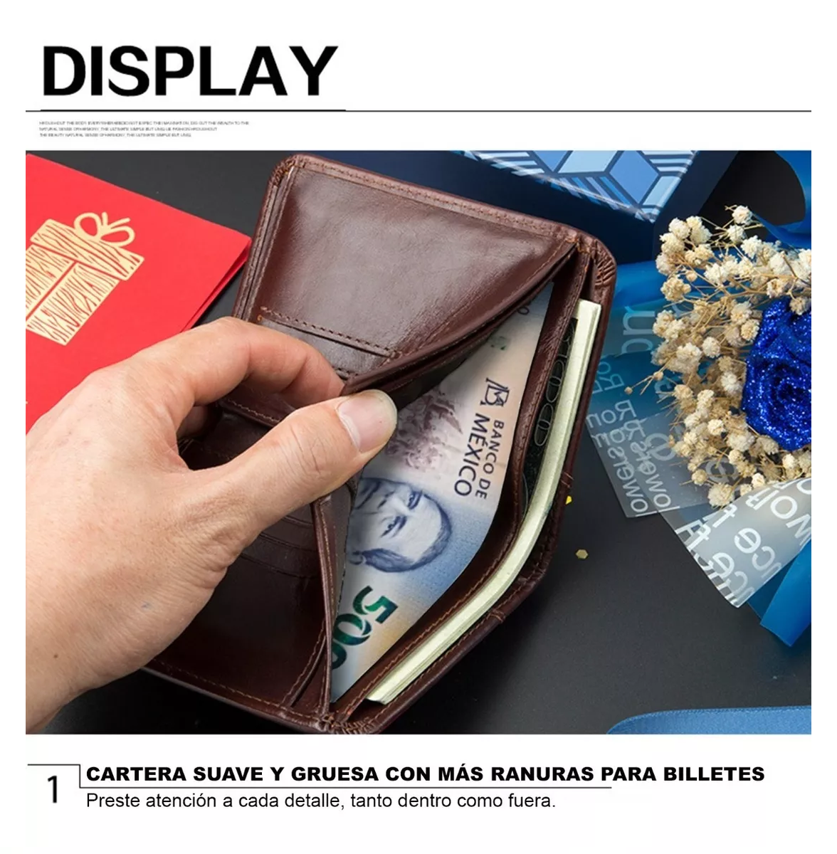 Foto 5 | Cartera De Piel Genuina Para Hombre Original Larga Billetera Marrón