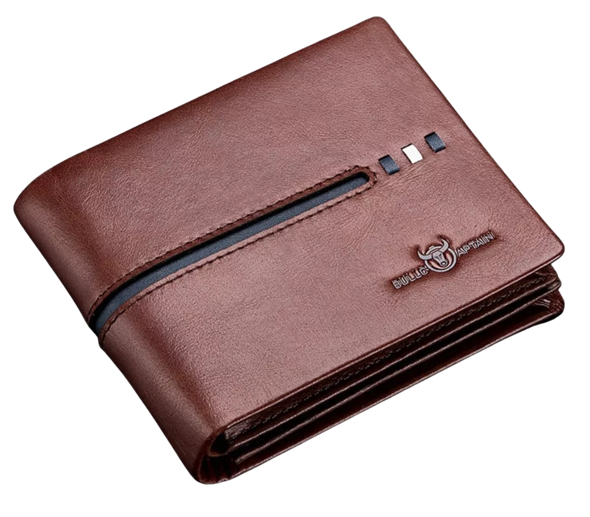 Cartera Plegable De Piel Genuina Gran Capacidad Para Hombre Marron