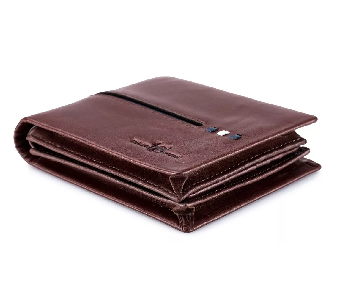 Foto 4 | Cartera Plegable De Piel Genuina Gran Capacidad Para Hombre Marron