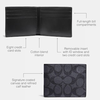 Foto 3 | Billetera Coach Slim Billfold Signature Canvas, Color Carbón/negro - Venta Internacional.