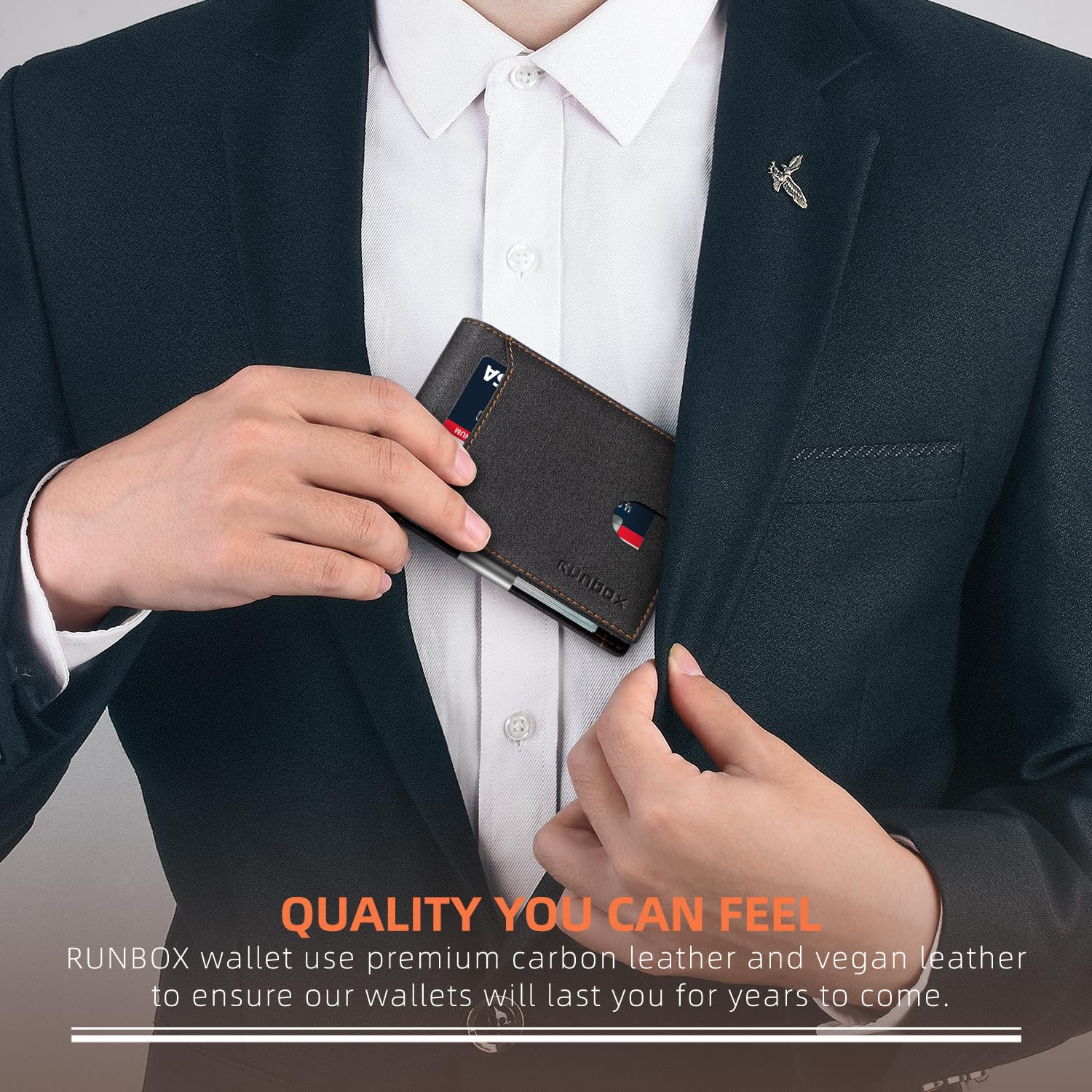 Foto 5 | Billetera Runbox, Delgada, De Piel, Para Billetes, Con Bloqueo Rfid, Para Hombre - Venta Internacional.