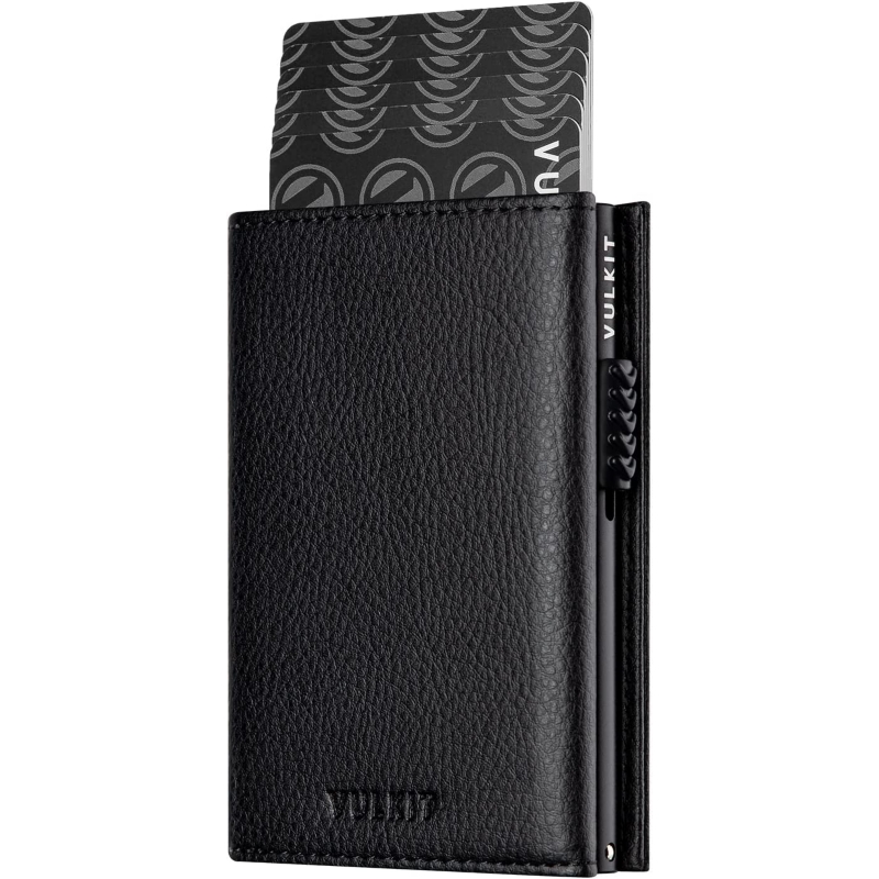 Tarjetero Wallet Vulkit Para Hombre, Moderno, Negro, Con Cierre Rfid/nfc - Venta Internacional.