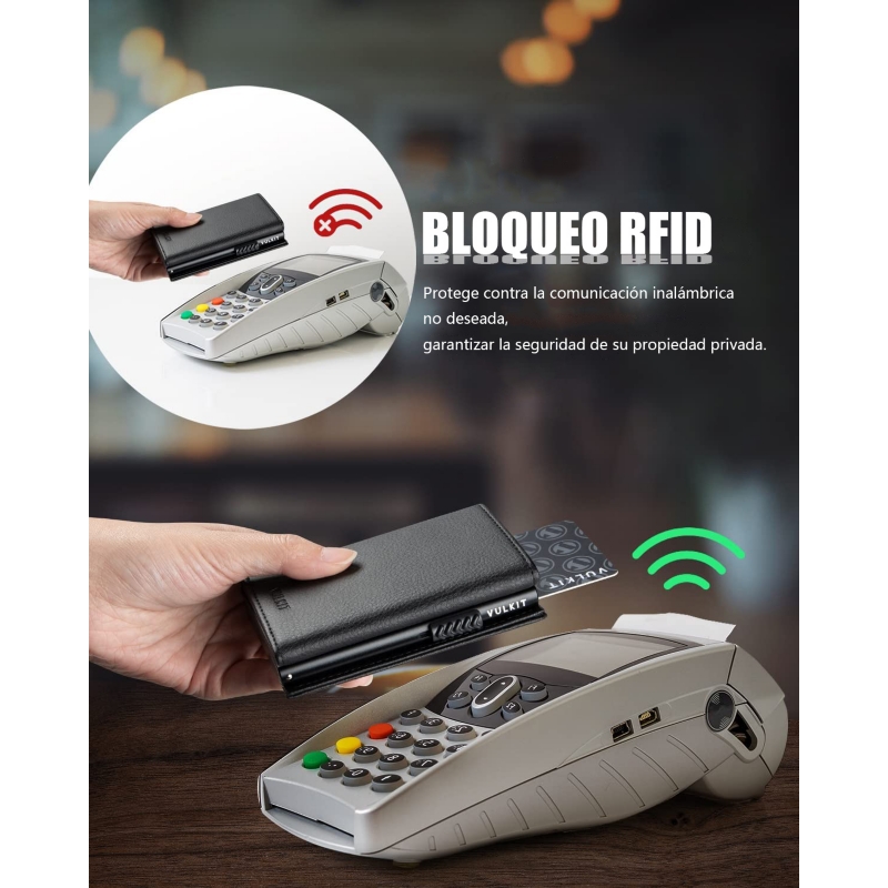 Foto 6 pulgar | Tarjetero Wallet Vulkit Para Hombre, Moderno, Negro, Con Cierre Rfid/nfc - Venta Internacional.