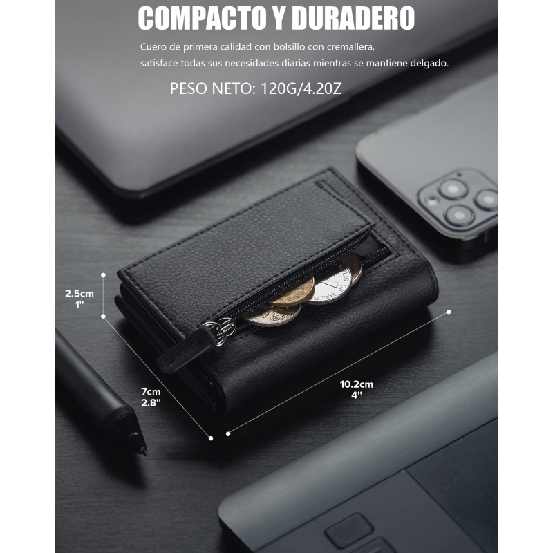 Foto 7 pulgar | Tarjetero Wallet Vulkit Para Hombre, Moderno, Negro, Con Cierre Rfid/nfc - Venta Internacional.