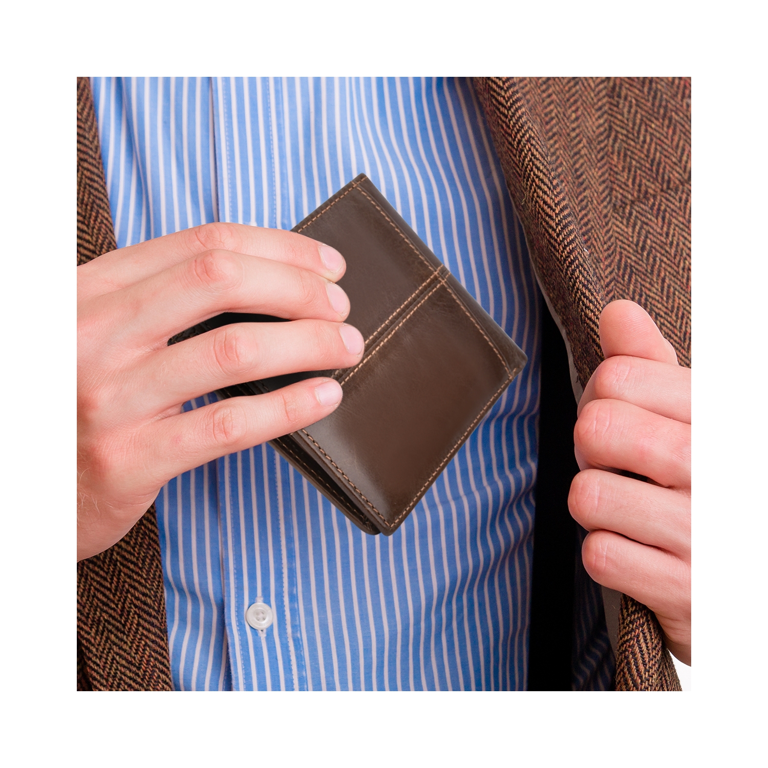 Cartera Antirrobo Rfid De Cuero Para Hombre, Negro Y Marrón - Venta Internacional.