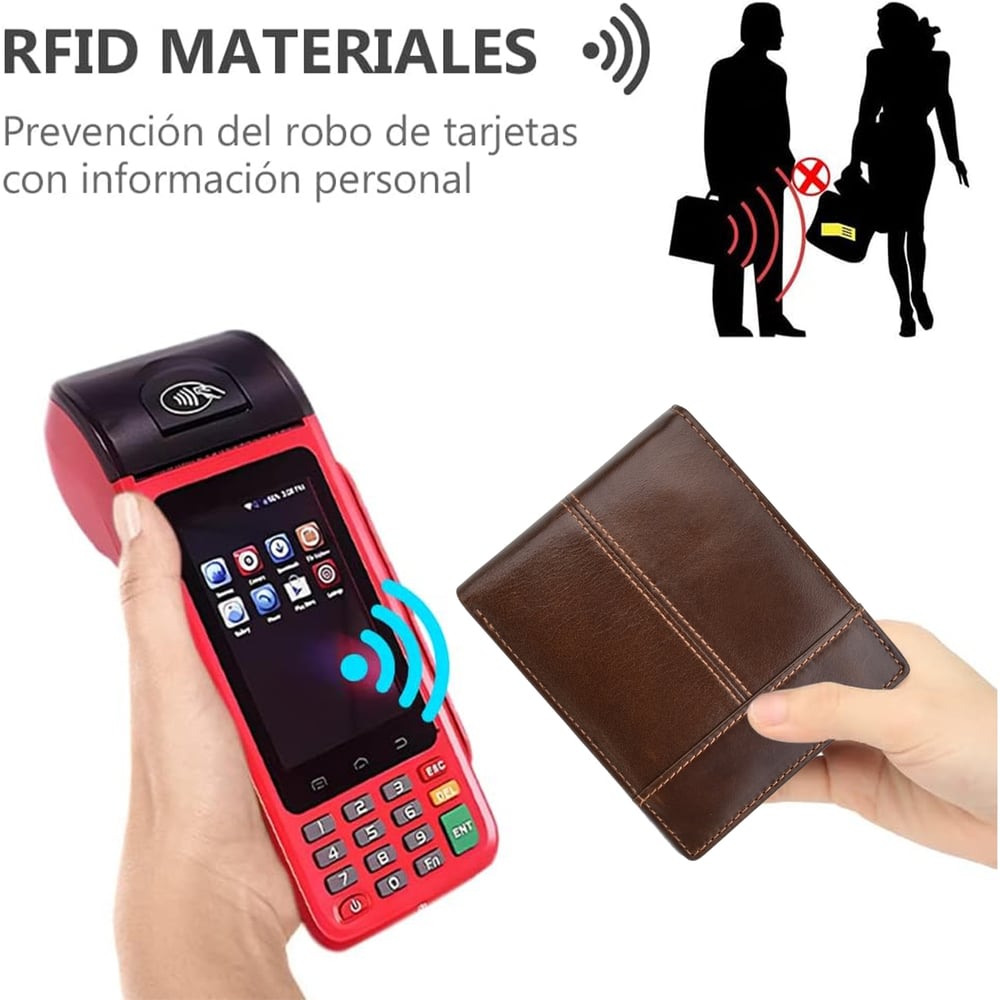 Foto 4 pulgar | Cartera Antirrobo Rfid De Cuero Para Hombre, Negro Y Marrón - Venta Internacional.