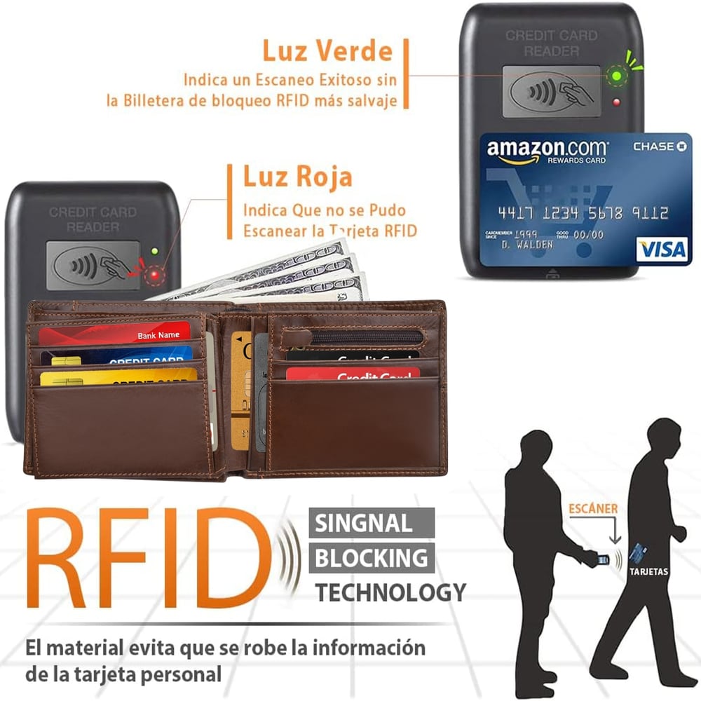 Foto 5 pulgar | Cartera Antirrobo Rfid De Cuero Para Hombre, Negro Y Marrón - Venta Internacional.