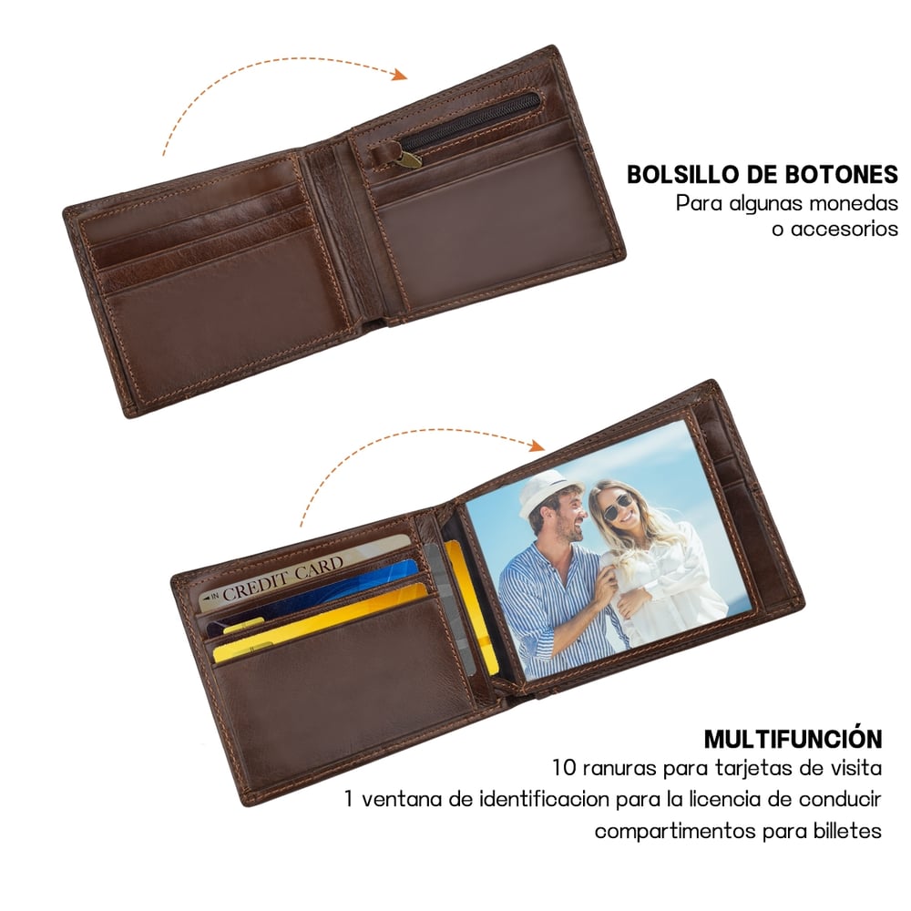 Foto 6 pulgar | Cartera Antirrobo Rfid De Cuero Para Hombre, Negro Y Marrón - Venta Internacional.