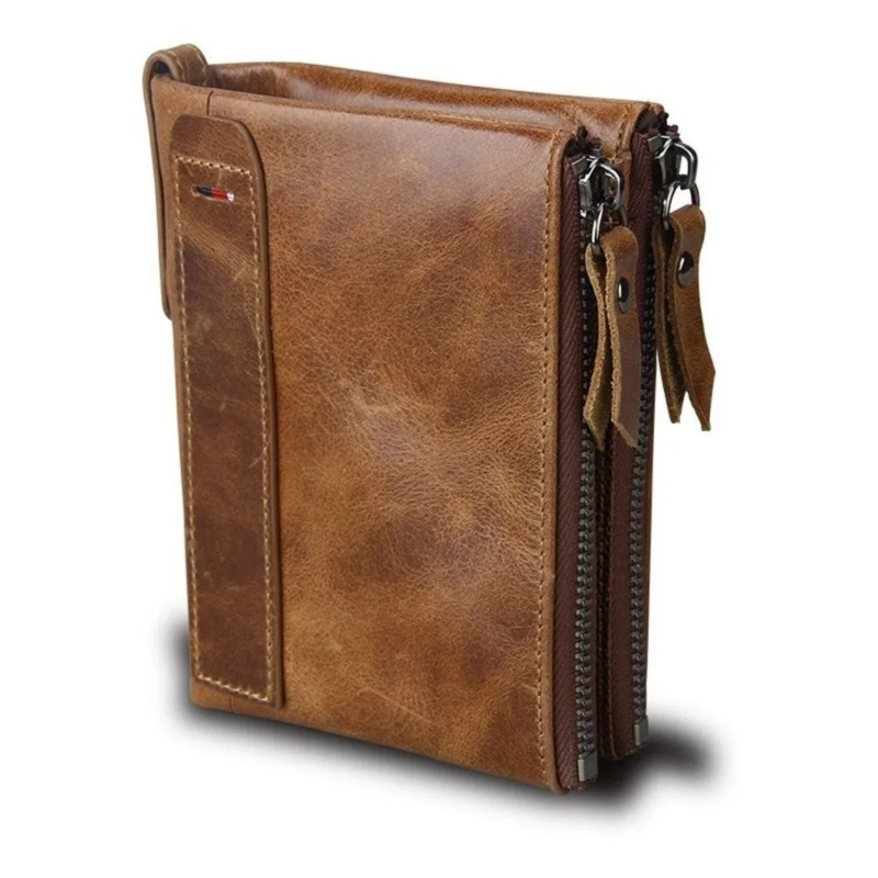 Monedero Corto Wallet Man De Piel Con 100 Candados, Rfid - Venta Internacional.