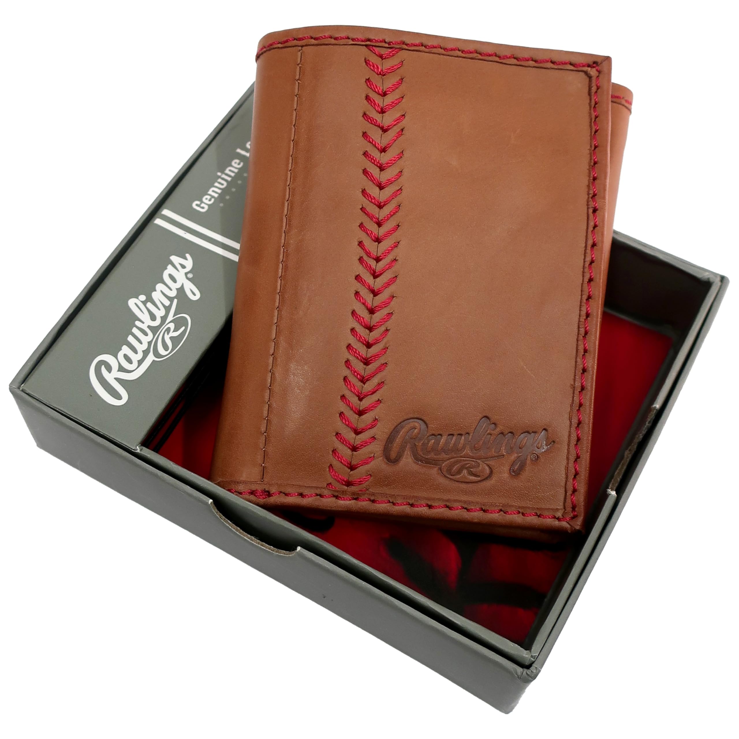Foto 4 pulgar | Billetera Rawlings De Cuero Marrón Con Puntadas De Béisbol, Triple - Venta Internacional.
