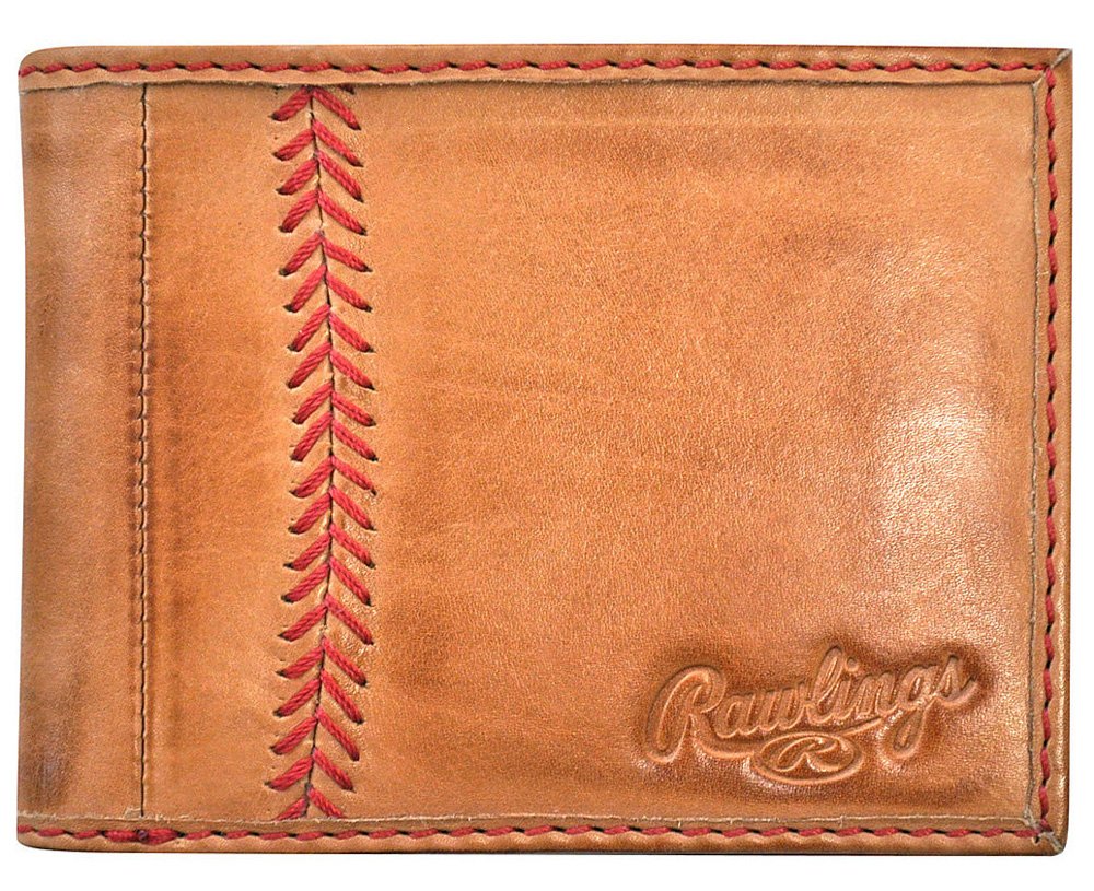 Cartera Plegable Rawlings Con Puntadas De Béisbol Para Hombre, Color Canela - Venta Internacional.