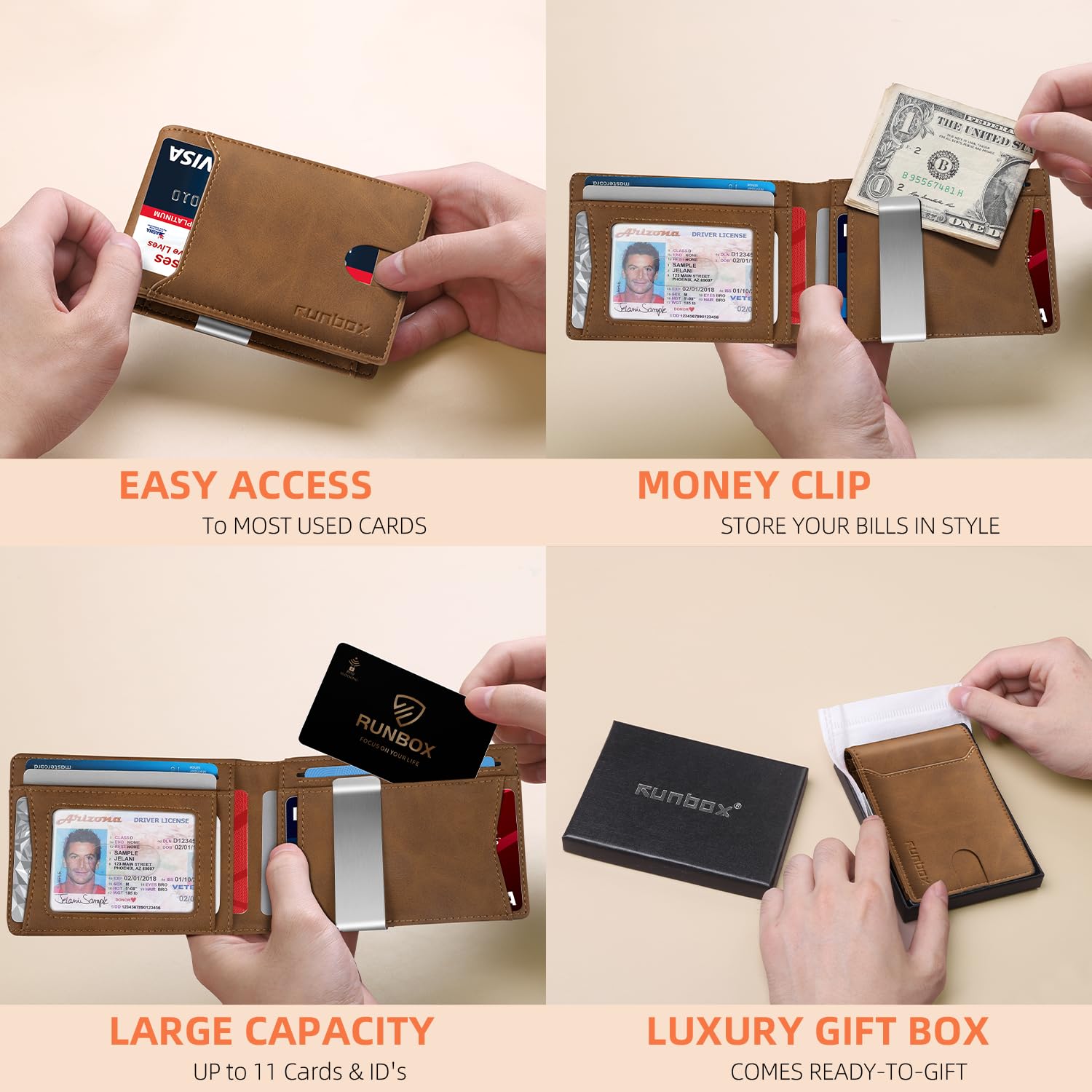 Foto 2 | Billetera Runbox, Delgada, De Piel, Para Billetes, Con Bloqueo Rfid, Para Hombre - Venta Internacional.