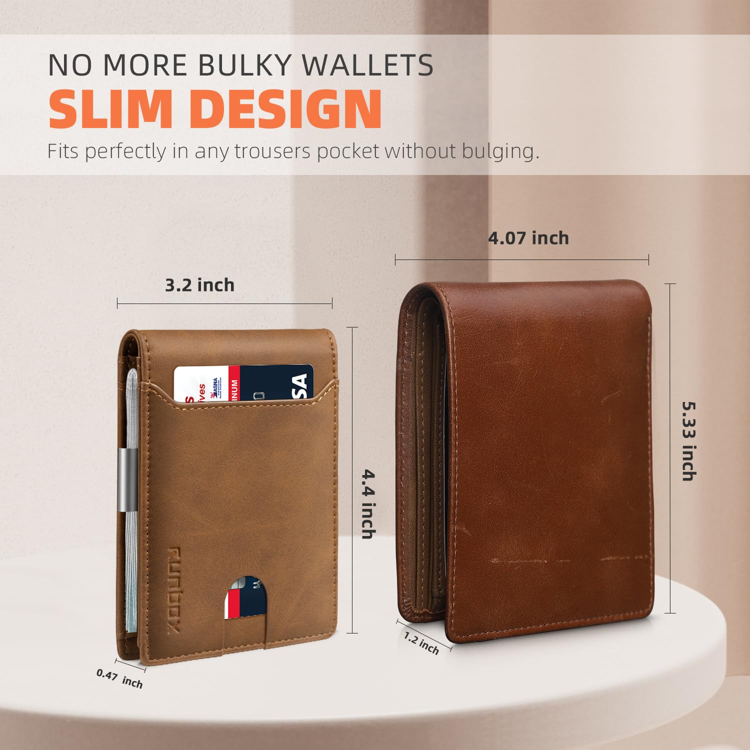 Foto 4 | Billetera Runbox, Delgada, De Piel, Para Billetes, Con Bloqueo Rfid, Para Hombre - Venta Internacional.