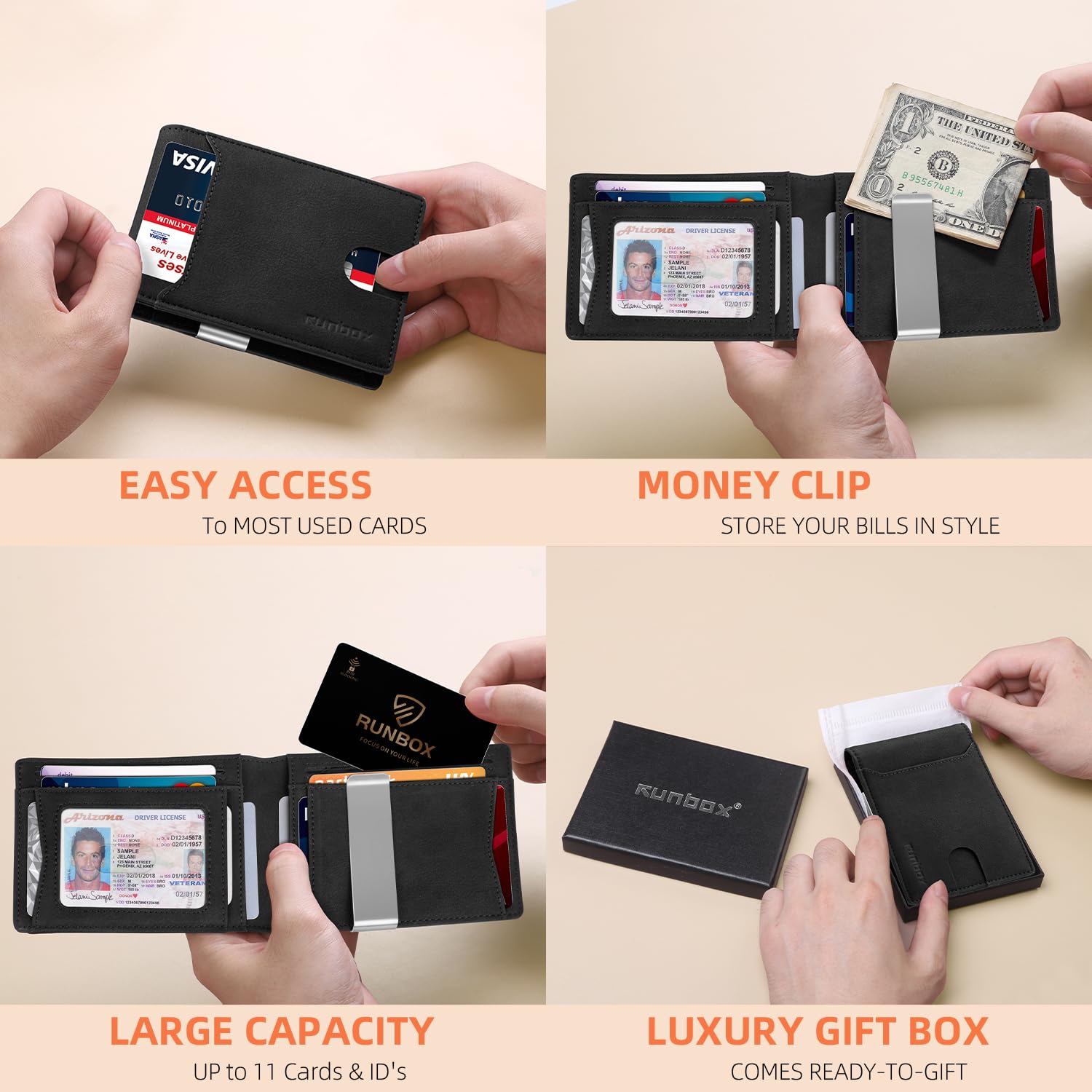 Foto 3 pulgar | Billetera Runbox, Delgada, De Piel, Para Billetes, Con Bloqueo Rfid, Para Hombre - Venta Internacional.