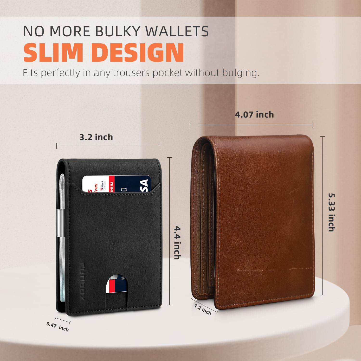 Foto 4 pulgar | Billetera Runbox, Delgada, De Piel, Para Billetes, Con Bloqueo Rfid, Para Hombre - Venta Internacional.