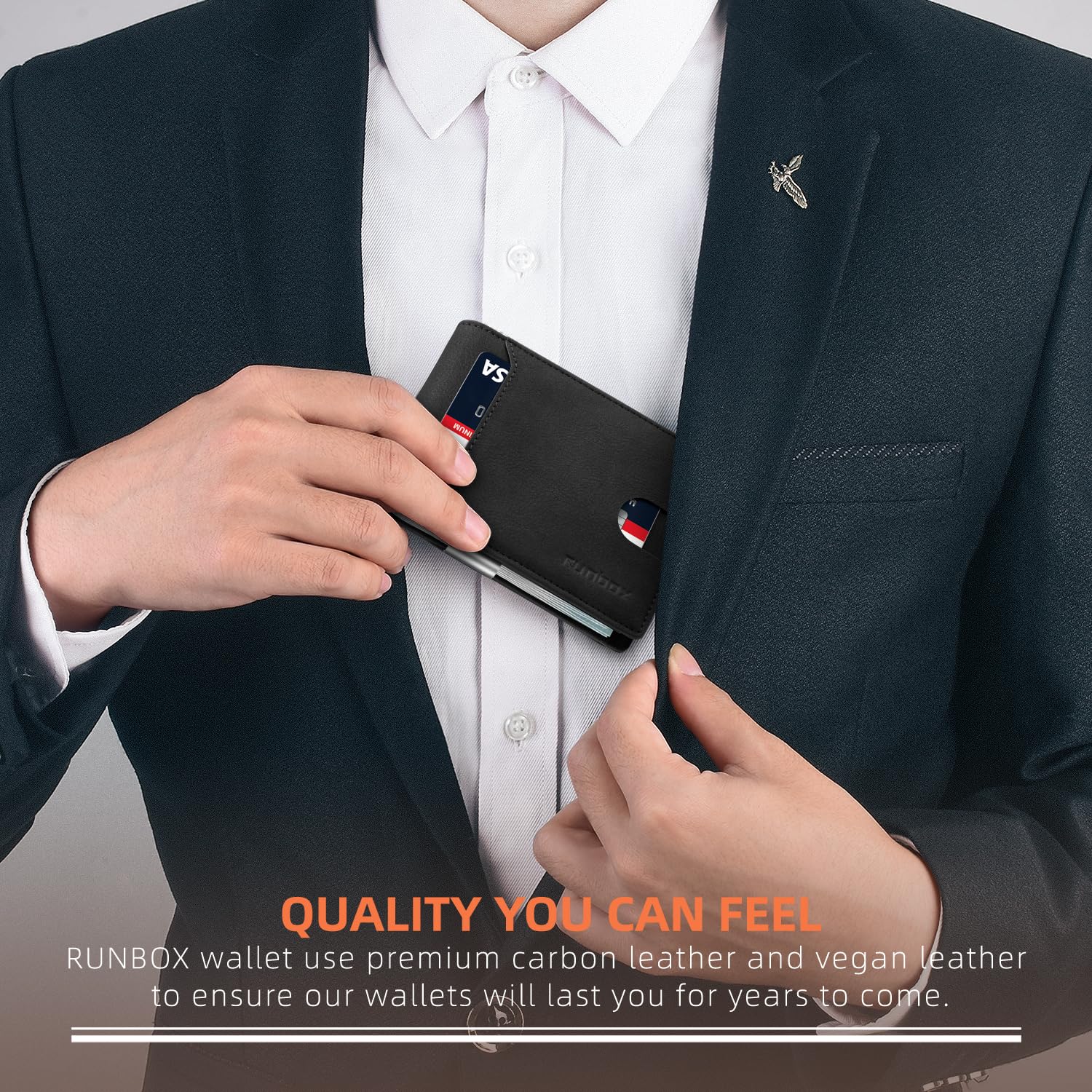Foto 6 pulgar | Billetera Runbox, Delgada, De Piel, Para Billetes, Con Bloqueo Rfid, Para Hombre - Venta Internacional.