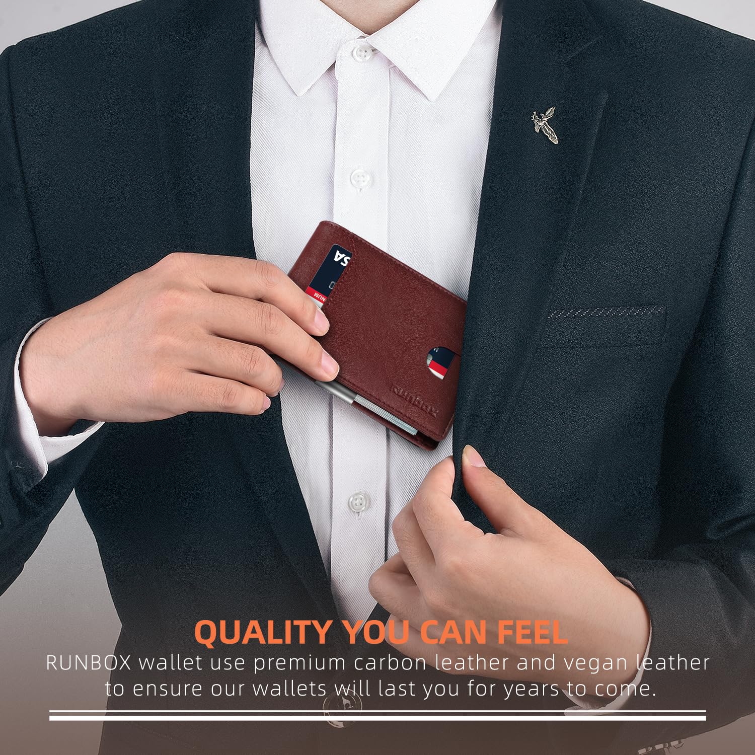 Foto 5 | Billetera Runbox, Delgada, De Piel, Para Billetes, Con Bloqueo Rfid, Para Hombre - Venta Internacional.