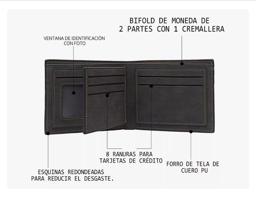 Foto 4 | Cartera Xtellar Negra Billetera De Cuero Con Múltiples Tarjetas Para Hombre