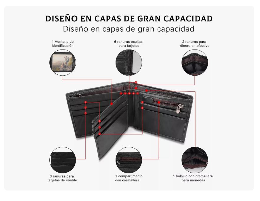 Foto 3 pulgar | Cartera Hombre Piel Genuina Cartera Antirrobo Rfid/billetera Negra Xtellar