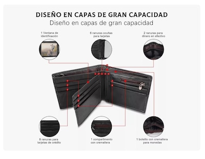 Foto 2 | Cartera Hombre Piel Genuina Cartera Antirrobo Rfid/billetera Negra Xtellar