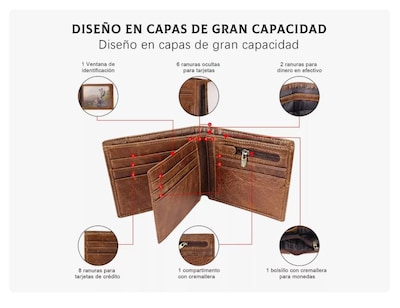 Foto 2 | Cartera Hombre Piel Genuina Cartera Antirrobo Rfid/billetera Marrón Xtellar