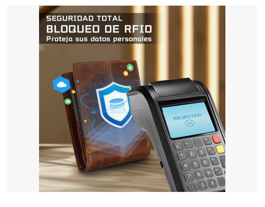 Foto 4 pulgar | Cartera Hombre Piel Genuina Cartera Antirrobo Rfid/billetera Marrón Xtellar