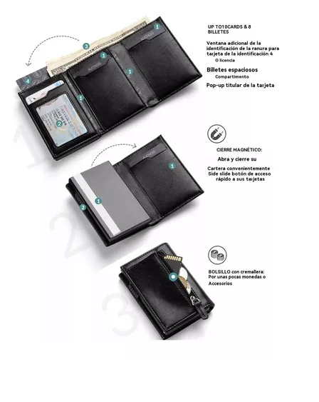 Foto 2 | Carteras Para Hombre Billetera Con Tarjetero Rfid Y Monedero