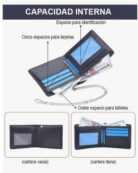 Foto 2 | Cartera Hombre Xtellar Con Proteccion Rfid Cadena Cuero Color Negro Diseño De La Tela Liso