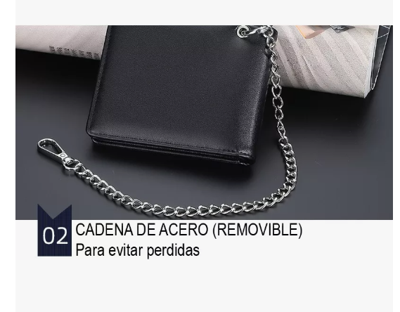 Foto 5 pulgar | Cartera Hombre Xtellar Con Proteccion Rfid Cadena Cuero Color Negro Diseño De La Tela Liso