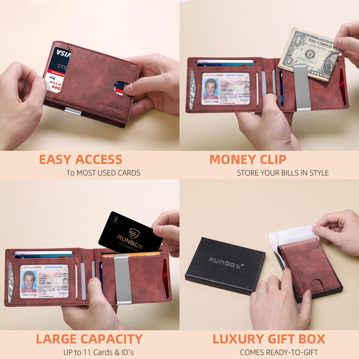 Foto 2 | Billetera Runbox, Delgada, De Piel, Para Billetes, Con Bloqueo Rfid, Para Hombre - Venta Internacional.