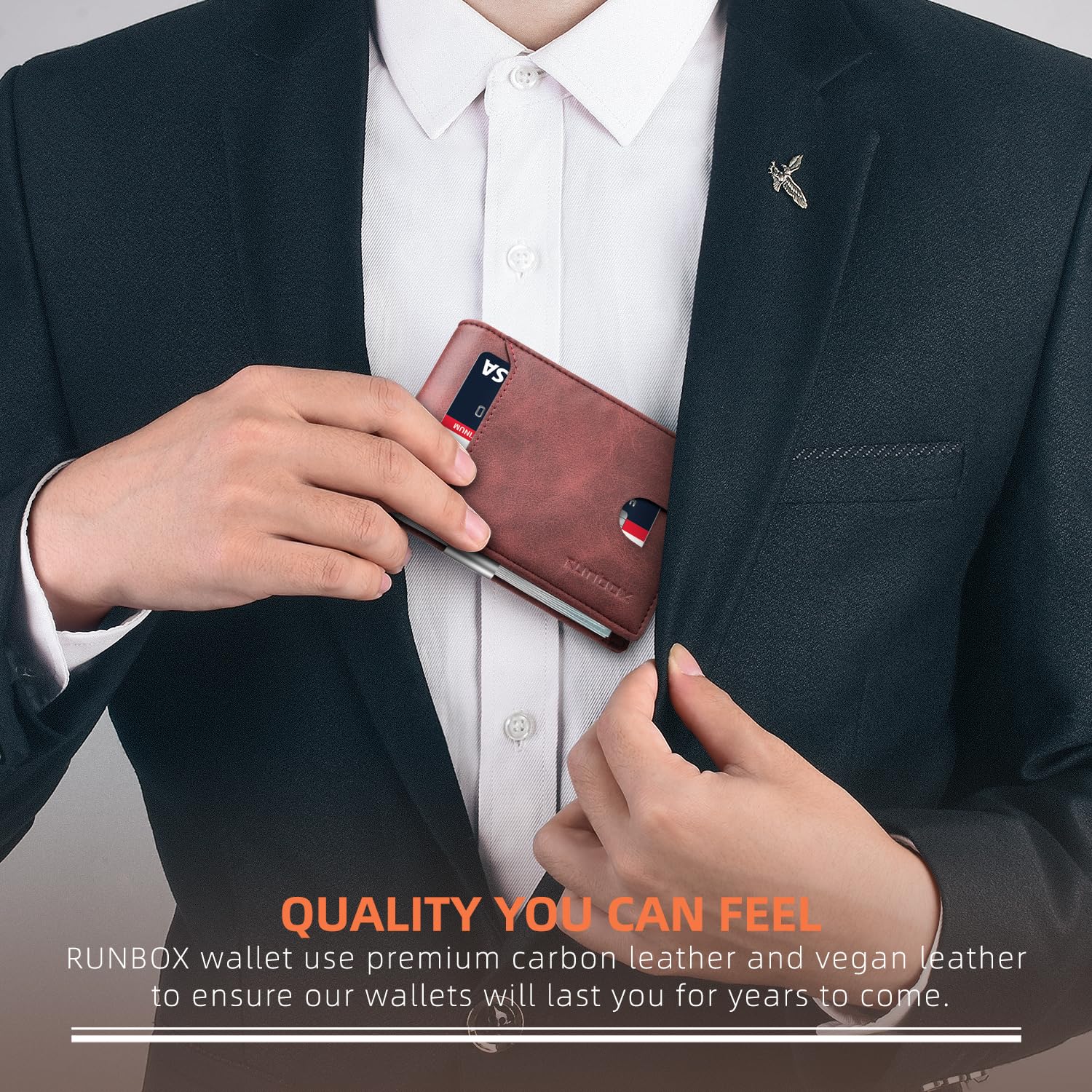 Foto 5 | Billetera Runbox, Delgada, De Piel, Para Billetes, Con Bloqueo Rfid, Para Hombre - Venta Internacional.