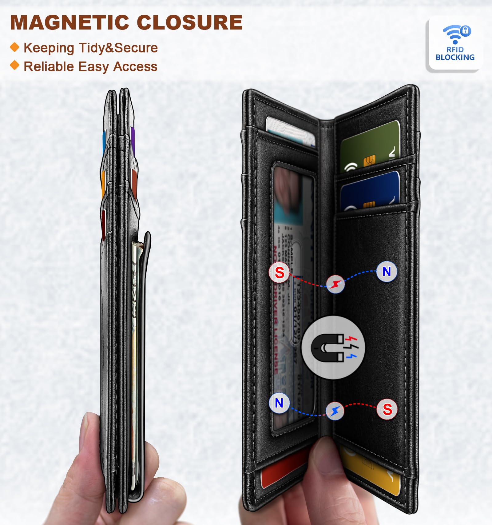 Foto 4 pulgar | Cartera Delgada Bulliant Con Cierre Magnético De Piel Auténtica Rfid - Venta Internacional.