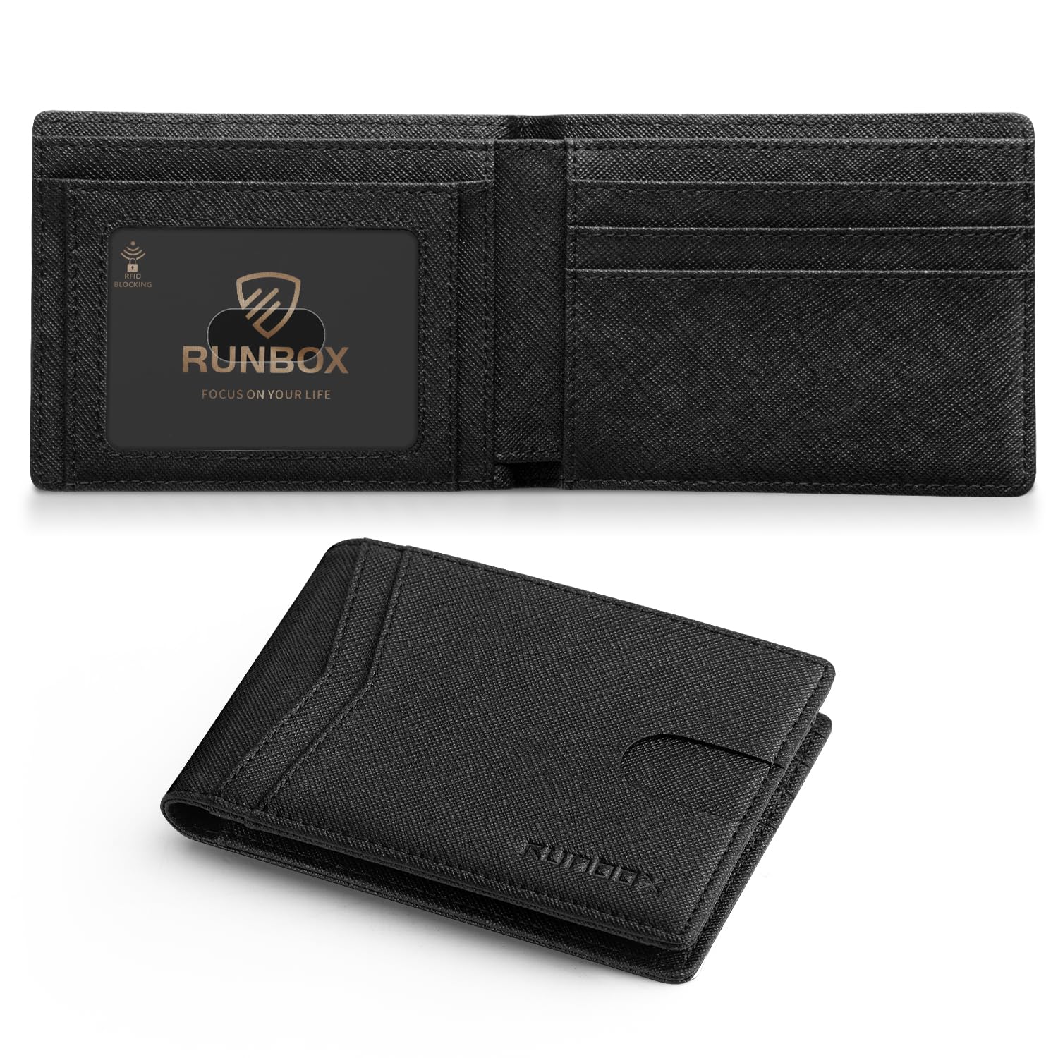 Cartera Runbox Para Hombre, Delgada, De Piel, Plegable, Con Bloqueo Rfid - Venta Internacional.