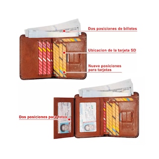 Foto 2 | Cartera Para Hombre De Cuero Genuino Con Bloqueo, Marrón Belug