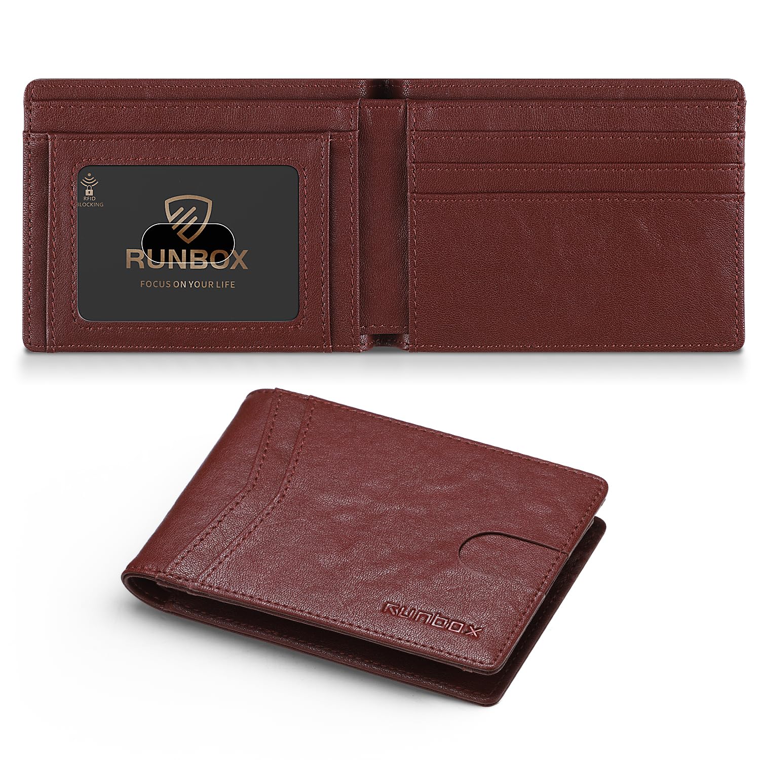 Foto 1 | Cartera Runbox Para Hombre, Delgada, De Piel, Plegable, Con Bloqueo Rfid - Venta Internacional.