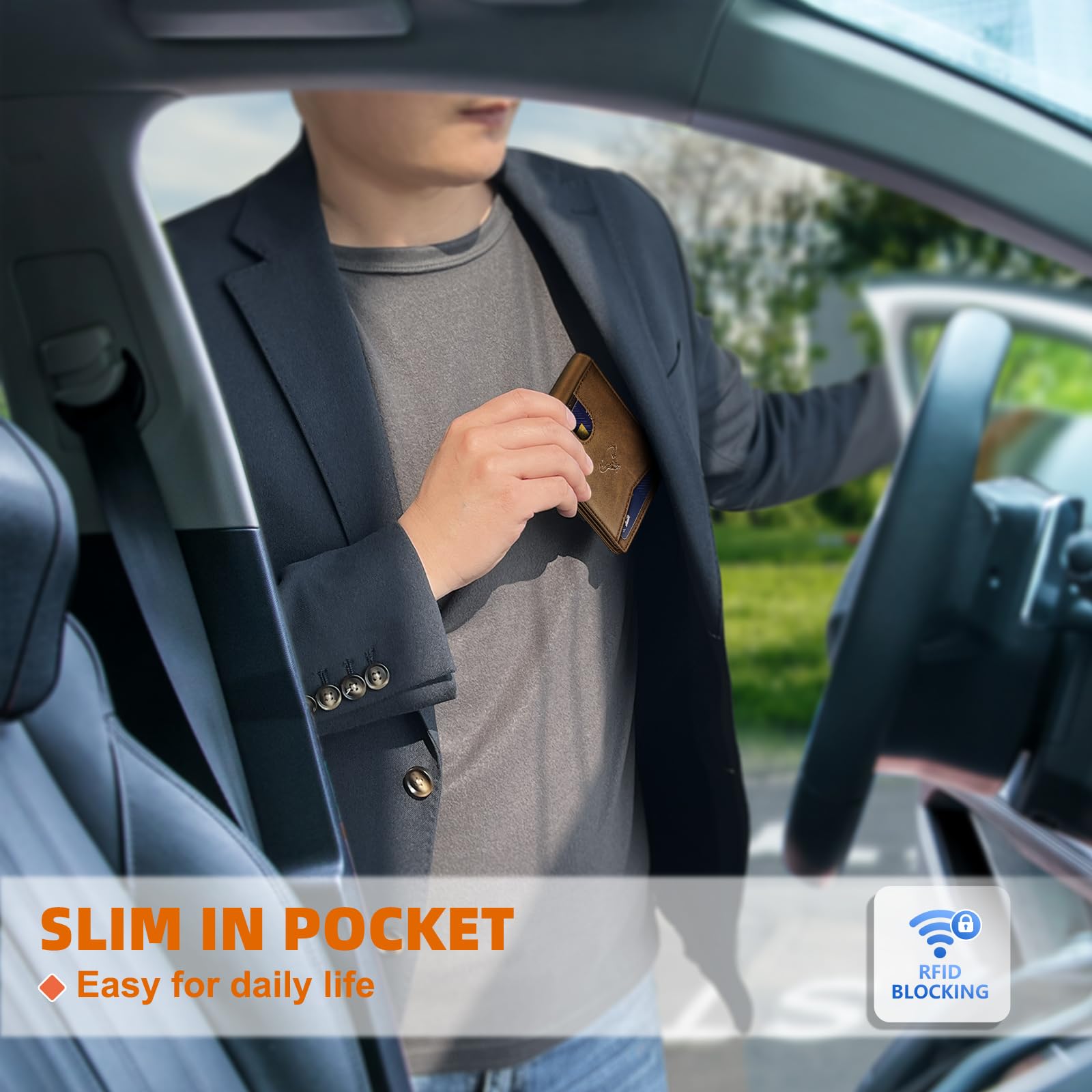 Foto 5 pulgar | Billetera Bulliant De Piel Delgada Con Bloqueo Rfid Para Hombre - Venta Internacional.