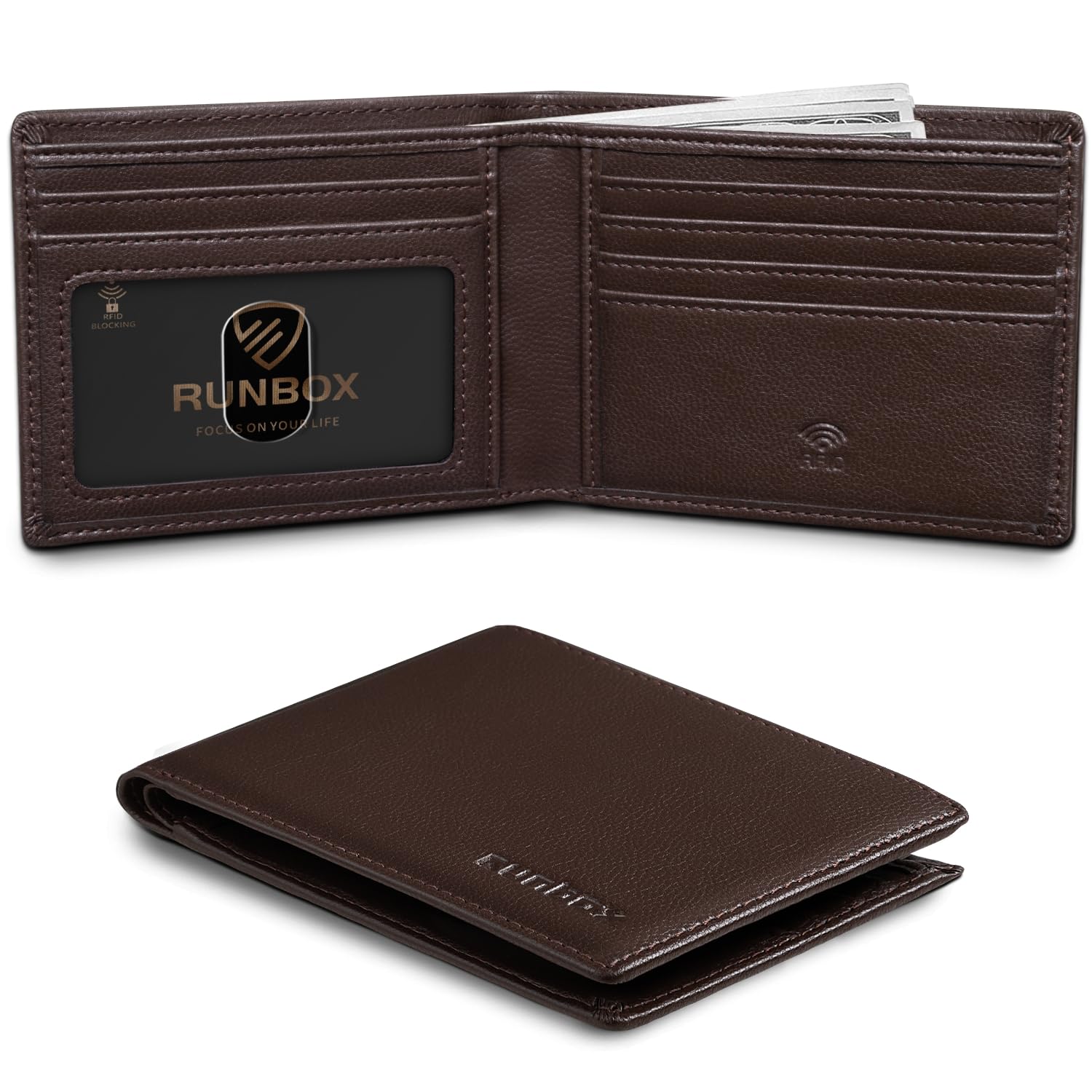 Cartera Runbox Para Hombre, Delgada, De Piel, Plegable, Con Bloqueo Rfid - Venta Internacional.