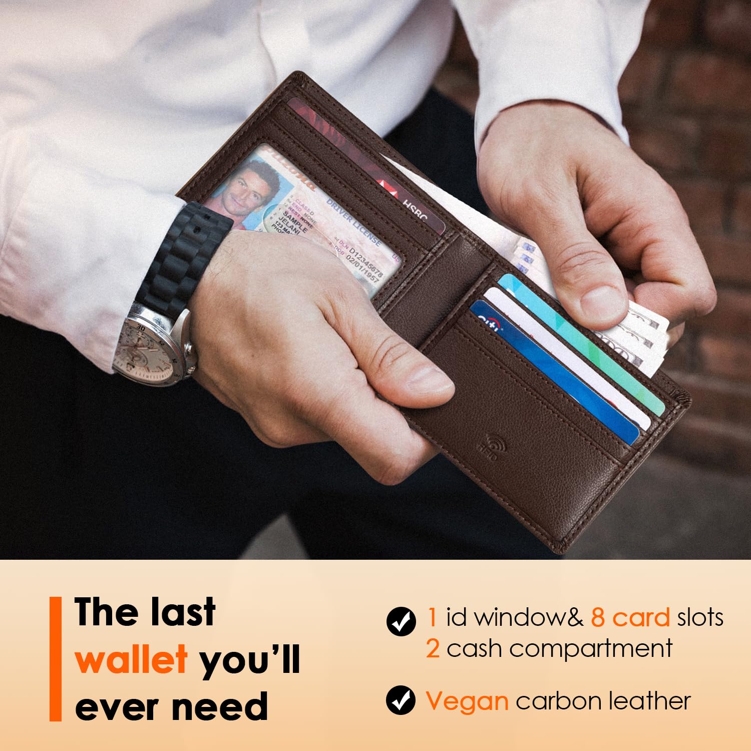 Foto 2 | Cartera Runbox Para Hombre, Delgada, De Piel, Plegable, Con Bloqueo Rfid - Venta Internacional.