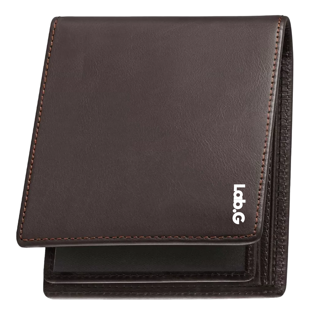 Foto 3 | Cartera De Hombre Lab.g Piel Genuina Protección, Marrón Oscuro