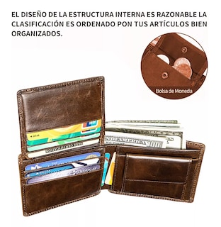 Foto 3 | Cartera 100% Piel Genuina Billetera Calidad Rfid Tarjetero, Marrón Oscuro