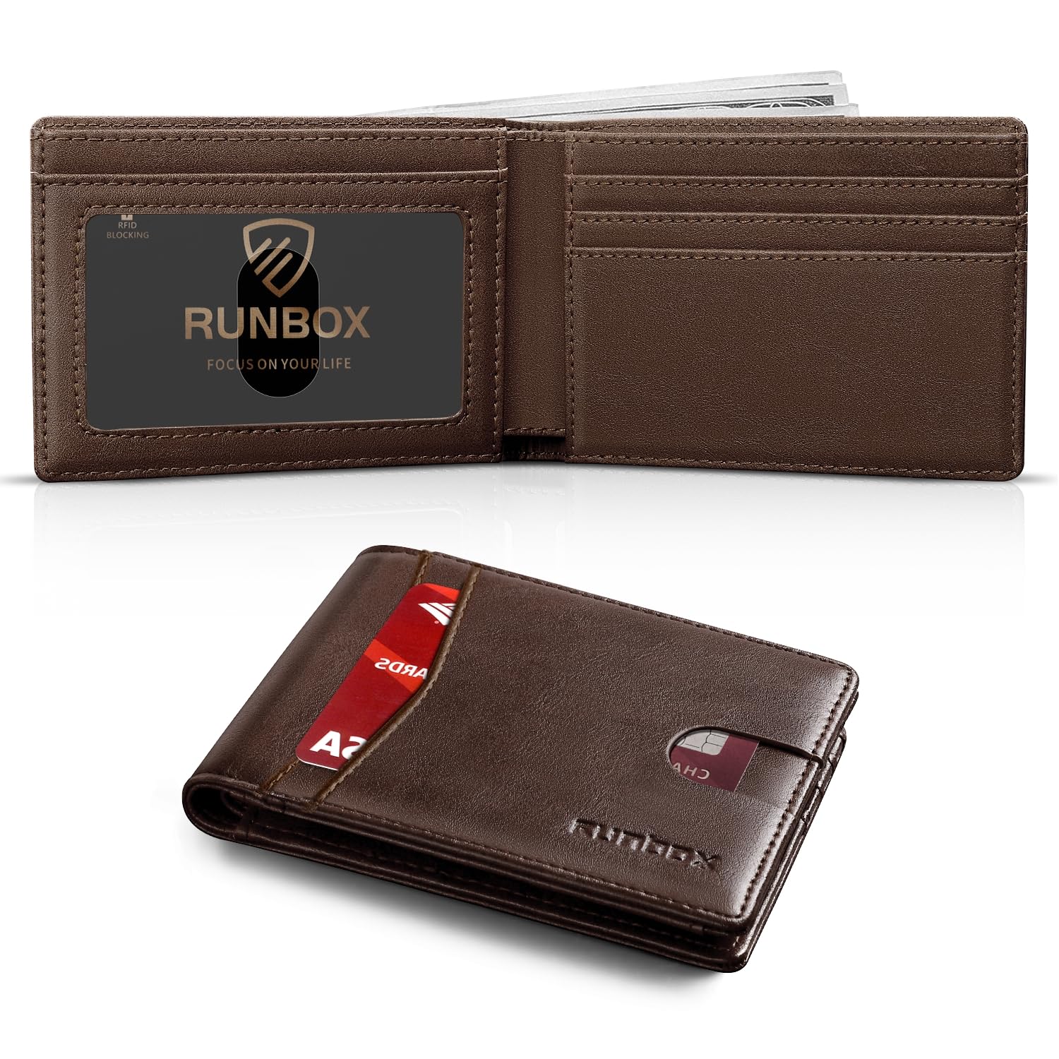 Foto 2 pulgar | Cartera Runbox Para Hombre, Delgada, De Piel, Plegable, Con Bloqueo Rfid - Venta Internacional.