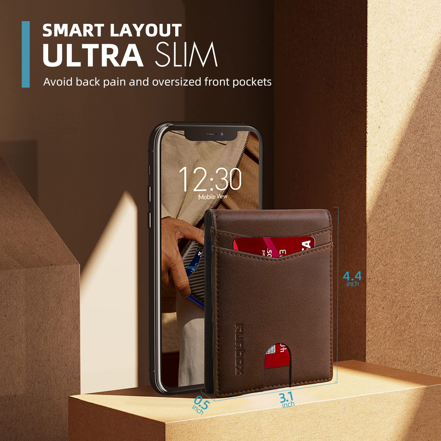 Foto 4 pulgar | Cartera Runbox Para Hombre, Delgada, De Piel, Plegable, Con Bloqueo Rfid - Venta Internacional.