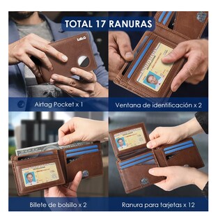 Foto 2 | Cartera De Cuero Lab.g Tarjetero Hombre Con Rfid Bloqueo, Marron