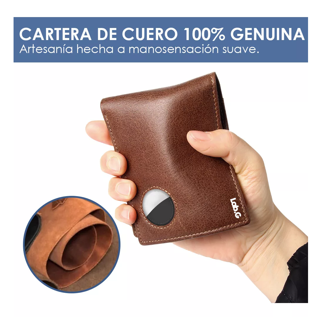 Foto 6 pulgar | Cartera De Cuero Lab.g Tarjetero Hombre Con Rfid Bloqueo, Marron