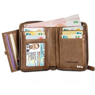 Foto 4 | Cartera Hombre Billetera Corta Cierre Moneda Porta Tarjetera, Belug Marrón