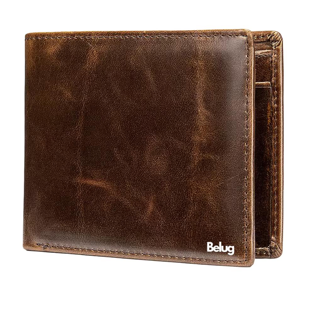 Cartera 100% Piel Genuina Billetera Calidad Rfid Tarjetero Belug, Marrón Oscuro